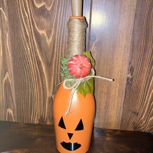 Handcrafted Decorative light up jack-o-lantern wine bottle